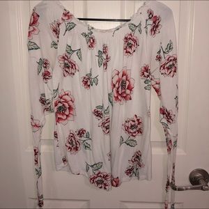 White Floral Blouse w/ ties around arms